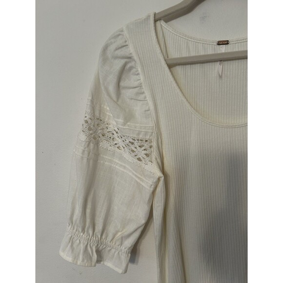Free People Something Special White Top Puff Sleeves NWT Size XL - Picture 3 of 11